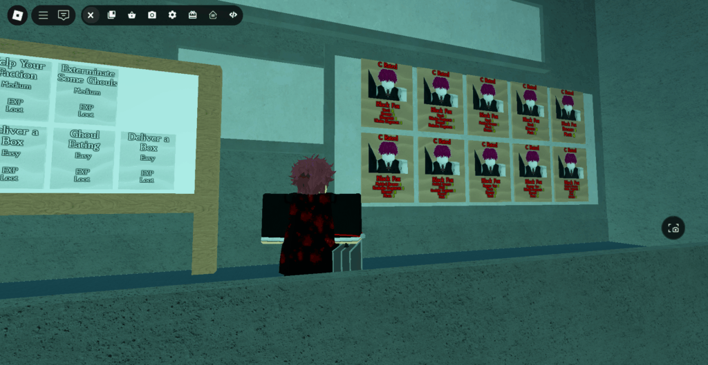 Player looking at the bounty board in CCG Base in Ghoul://Re