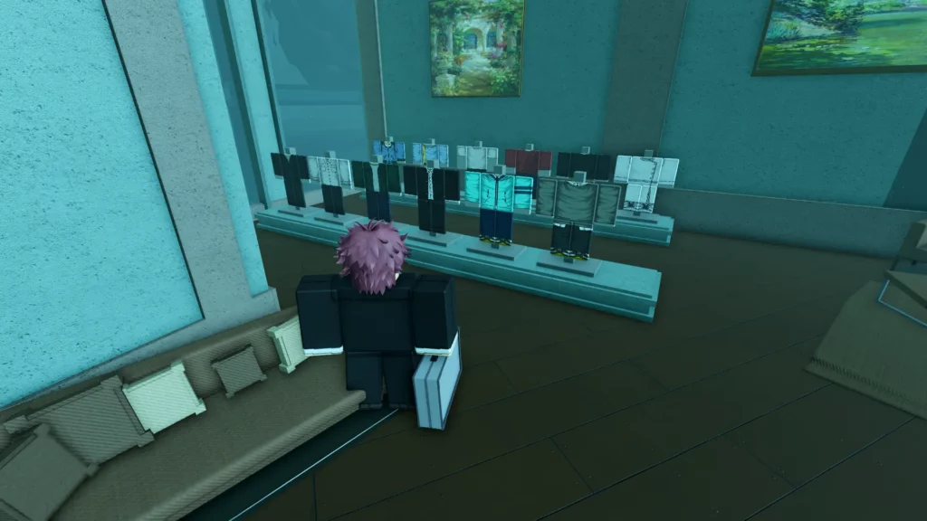 Player looking at clothes in the clothing store in ghoul://re