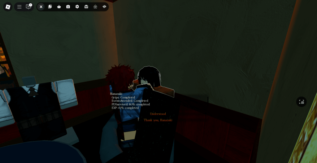 Player checking rank up requirements from Hanazuki in Ghoul://Re