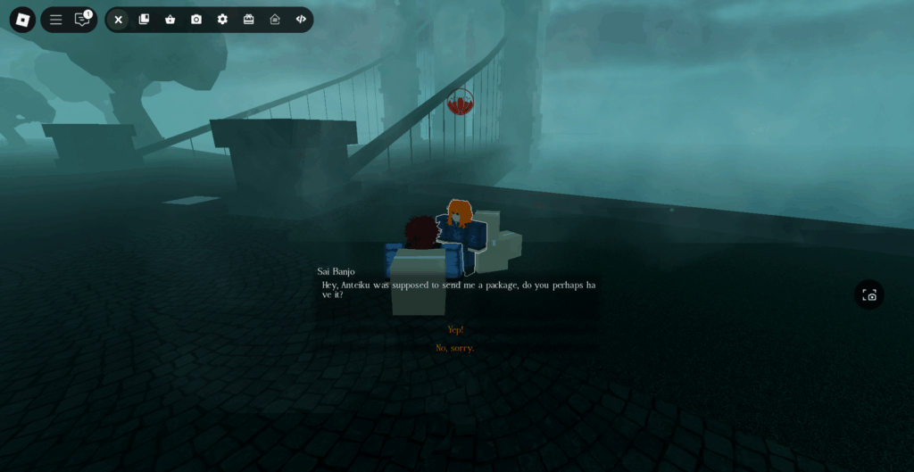 Player talking to Sai Banjoy in order to deliver the package in Ghoul://Re