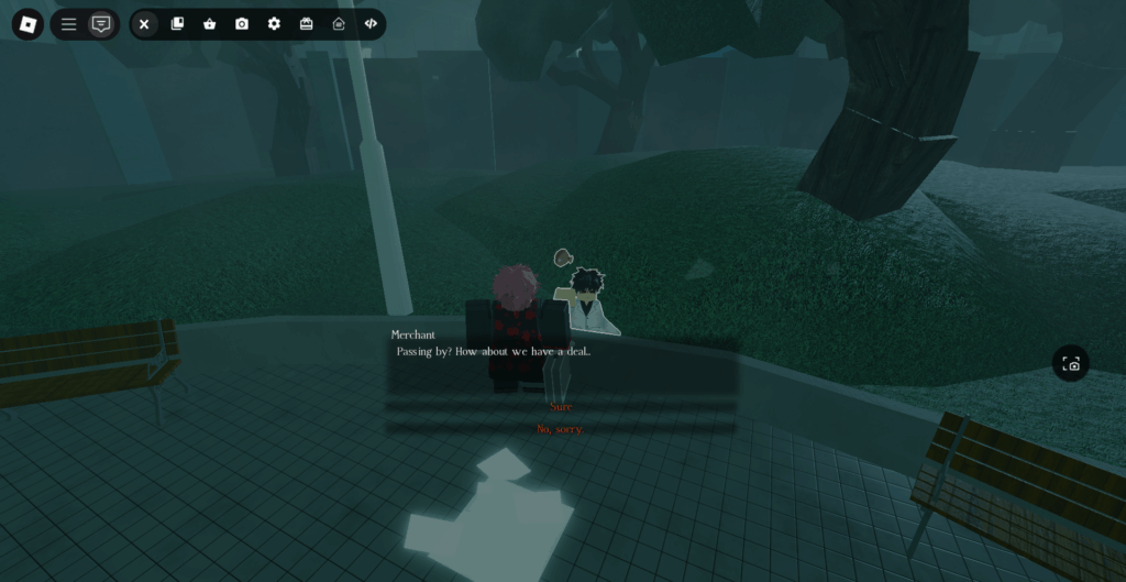 Player selling items to Merchant in Ghoul-Re