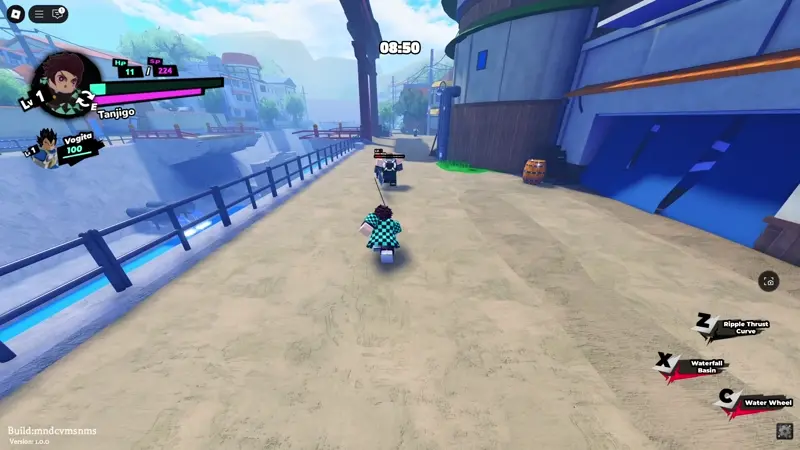 Player performing Tanjigo's Water wheel attack in Anime Saga