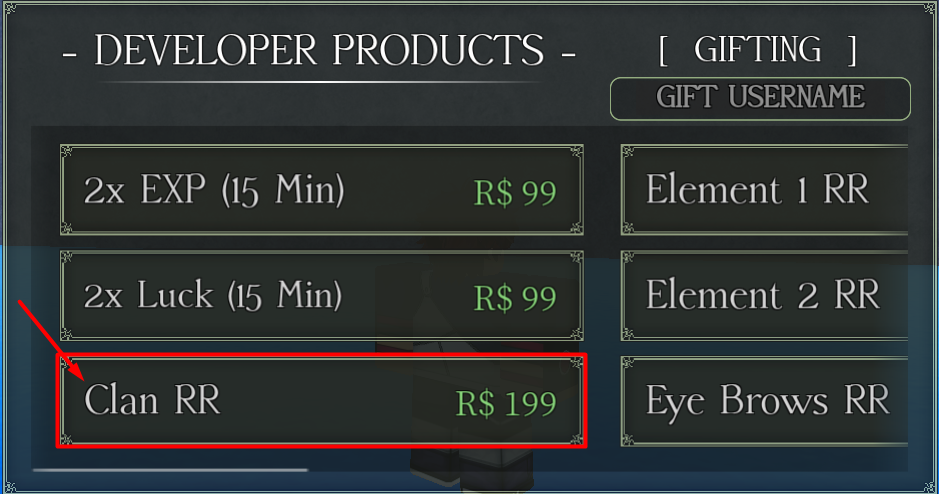 Player interacting with the clan reroll option in shop in wagarashi