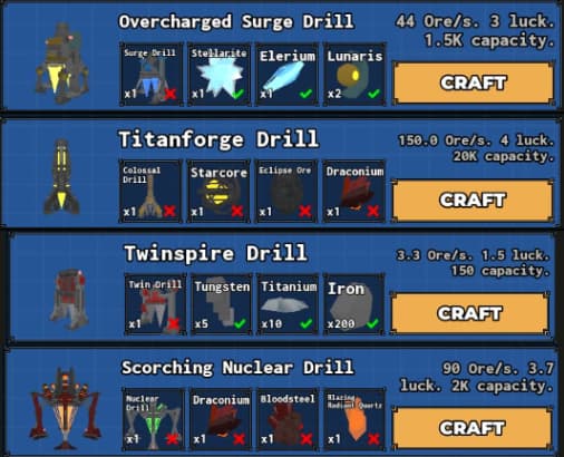 Craftable Drills