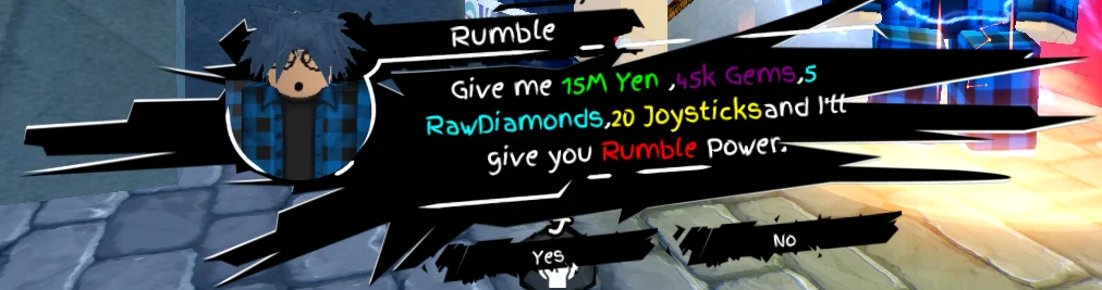 player interacting with rumbe power seller NPC in universal piece