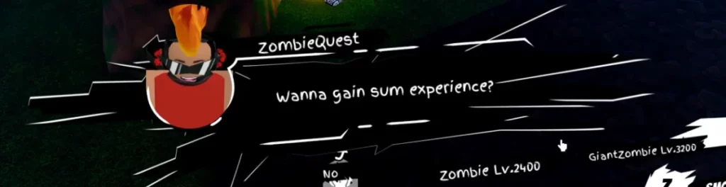 player interacting with zombie quest NPC in universal piece