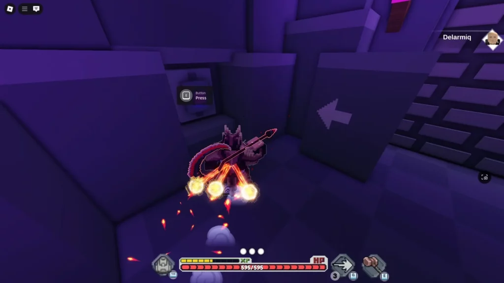 player interacting with the button that opens the boss room