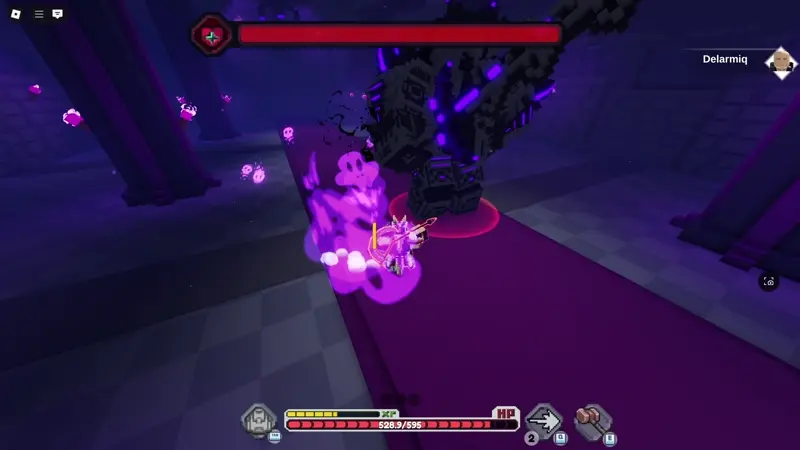 The kingslayer performing the Double sword slash attack in pixel blade