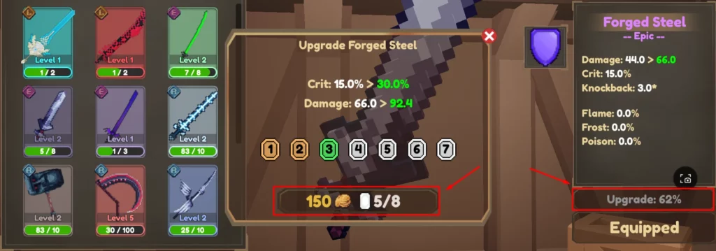 forged steel upgrade in pixel blade
