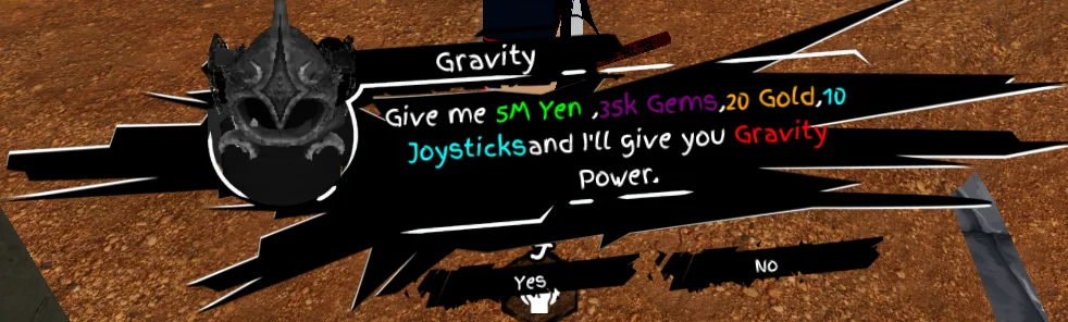 player interacting with gravity power seller NPC in universal piece