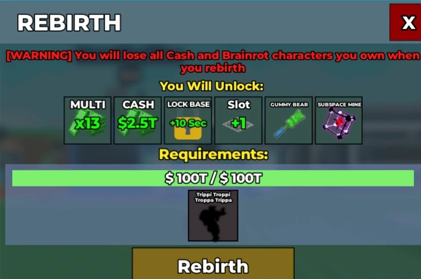 rebirth 14 for steal a brainrot