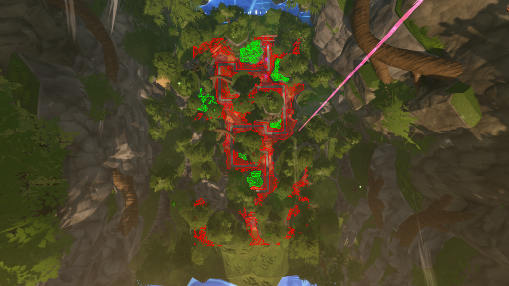 Ninja Forest overhead map view in Universal Tower Defense on Roblox with highlighted ares for ground and highground units