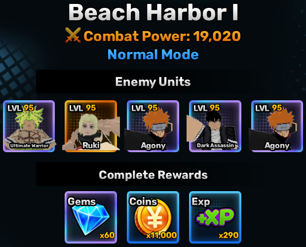 Beach Harbor world stage 1 info in anime story roblox experience
