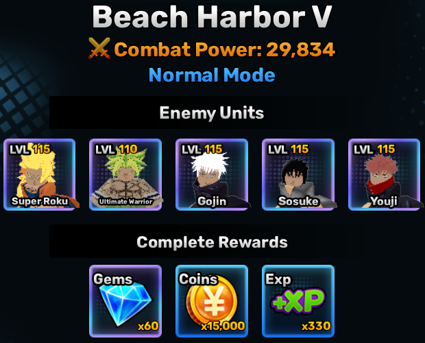 Beach Harbor world stage 5 info in anime story roblox experience