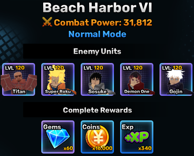 Beach Harbor world stage 6 info  in anime story roblox experience