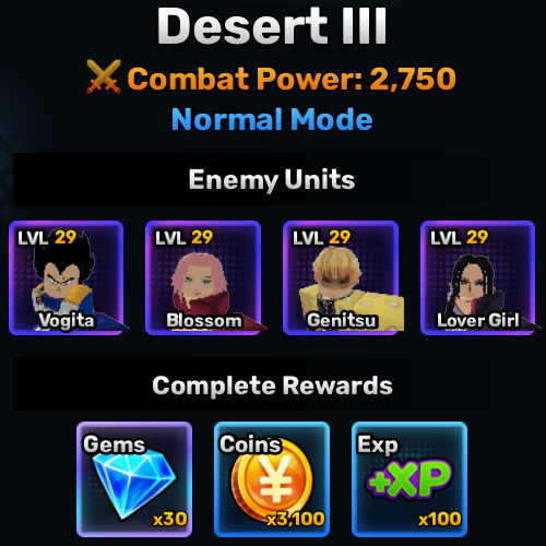 desert world stage 3 info in anime story roblox experience