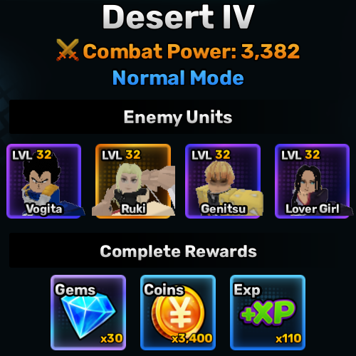 desert world stage 4 info in anime story roblox experience