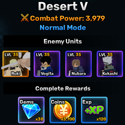desert world stage 5 info in anime story roblox experience