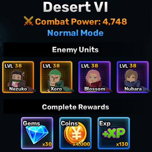 desert world stage 6 info in anime story roblox experience
