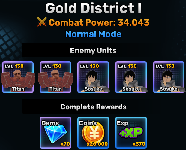 Gold District world stage 1 info in anime story roblox experience