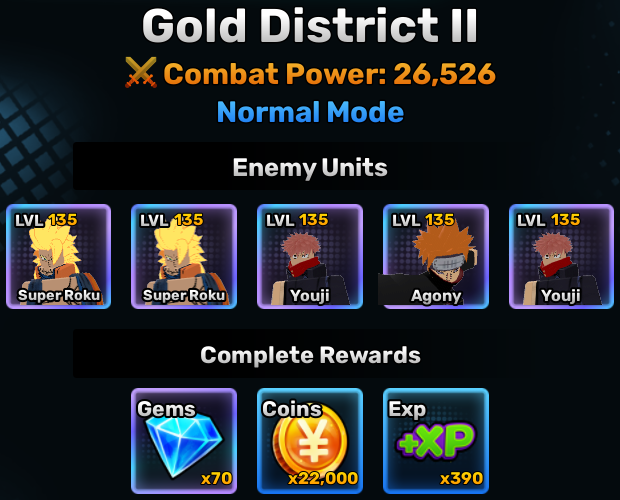 Gold District world stage 2 info in anime story roblox experience