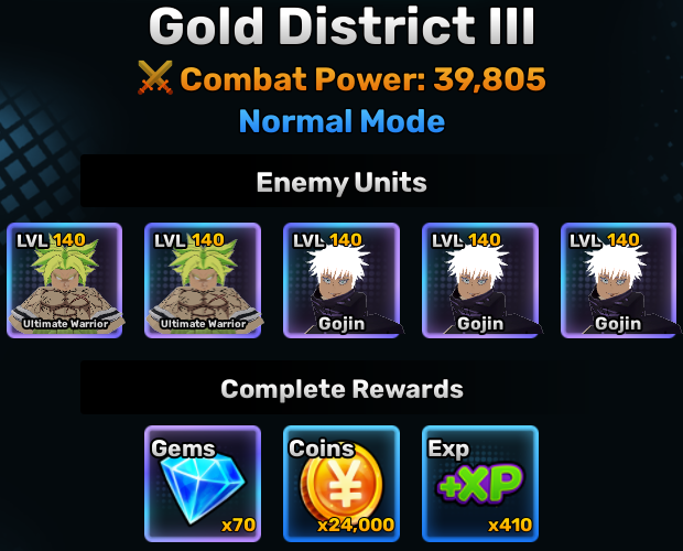 Gold District world stage 3 info in anime story roblox experience
