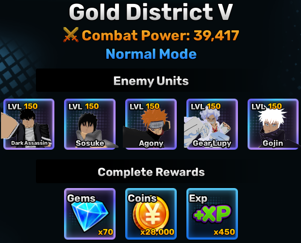Gold District world stage 5 info in anime story roblox experience