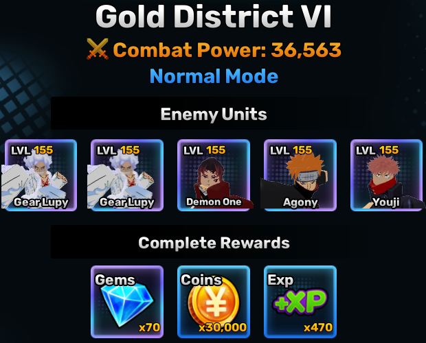 Gold District world stage 6 info in anime story roblox experience