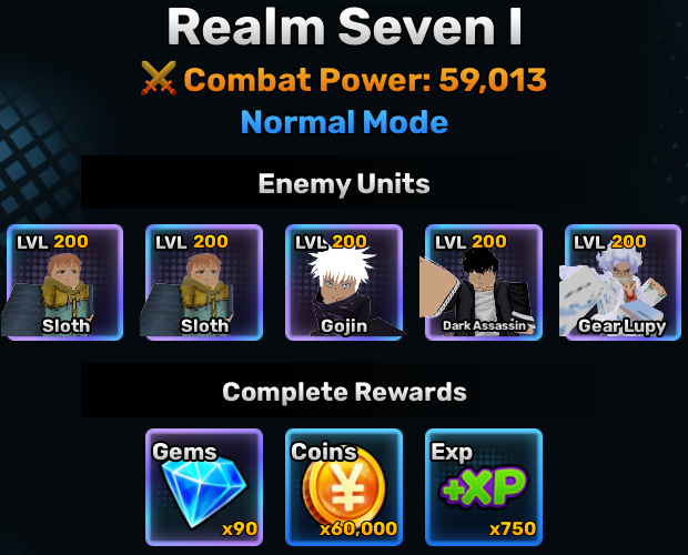 Realm Seven world stage 1 info in anime story roblox experience