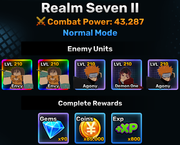 Realm Seven world stage 2 info in anime story roblox experience
