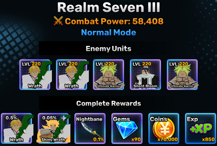 Realm Seven world stage 3 info in anime story roblox experience