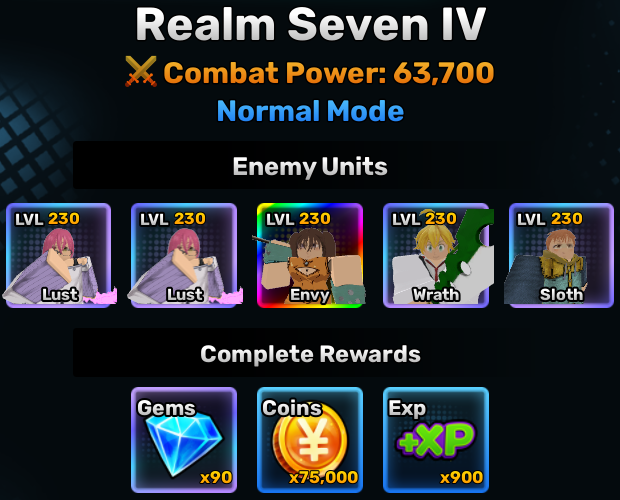 Realm Seven world stage 4 info in anime story roblox experience
