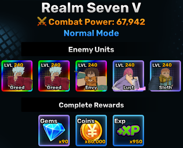 Realm Seven world stage 5 info in anime story roblox experience
