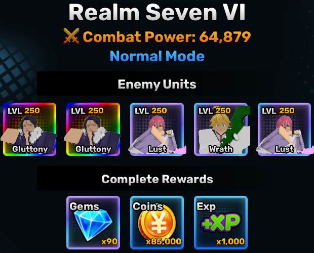 Realm Seven world stage 6 info in anime story roblox experience