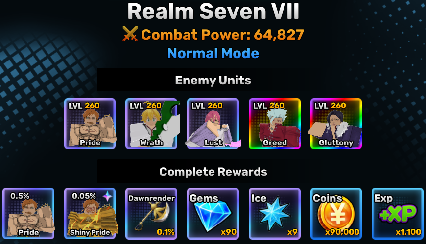 Realm Seven world stage 7 info in anime story roblox experience