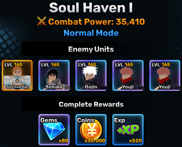Soul Haven world stage 1 info in anime story roblox experience