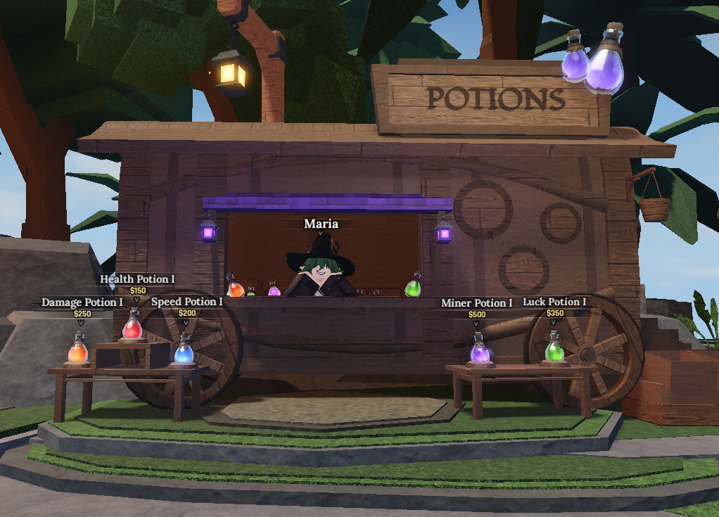maria's potion shop in stonewake's cross in the forge roblox experience.