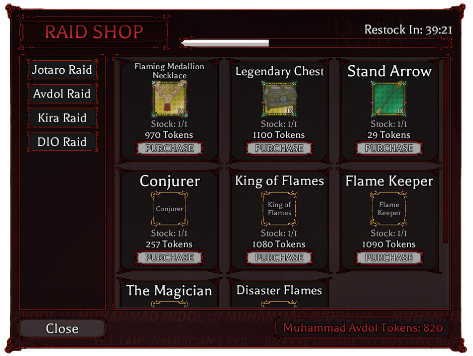 Avdol Raid Shop in bizarre lineage roblox experience
