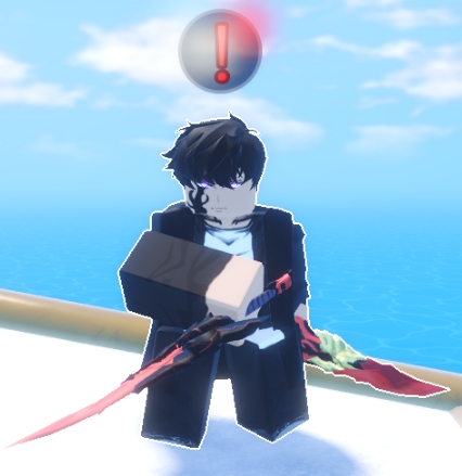 The Shadow Monarch Sword Trainer NPC on Dungeon Island in Sailor Piece Roblox experience.