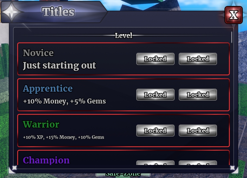 The in-game Titles section in Sailor Piece Roblox experience.