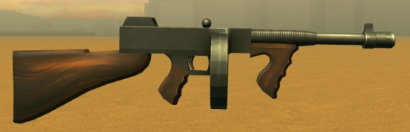 Tommy Gun Weapon in Bridger: Western Roblox Experience.