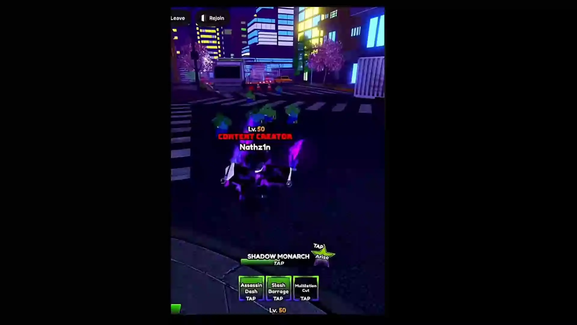 Player performing Shadow Monarch ability's C skill in anime apocalypse roblox experience.