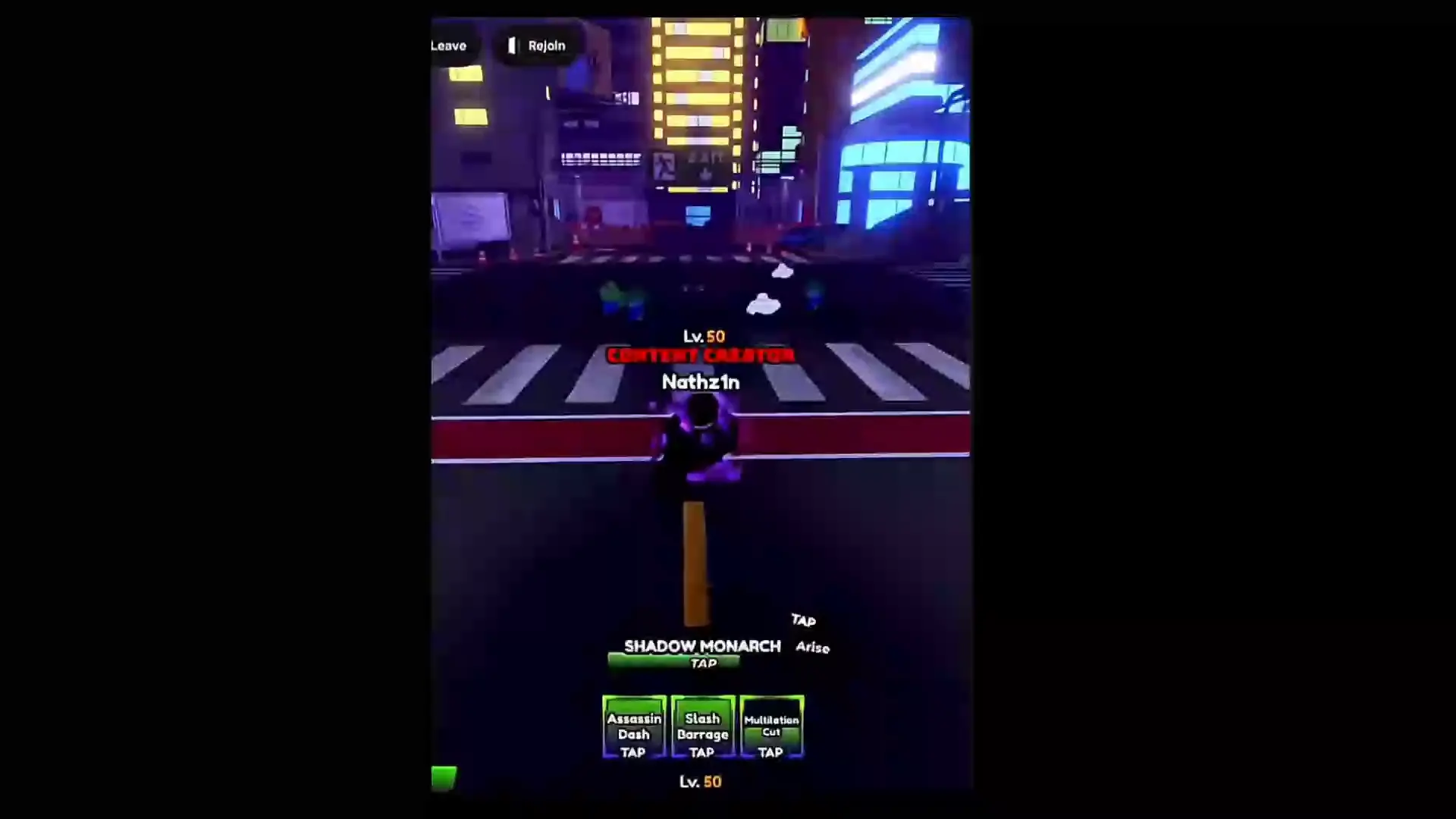Player performing Shadow Monarch ability's V skill in anime apocalypse roblox experience.