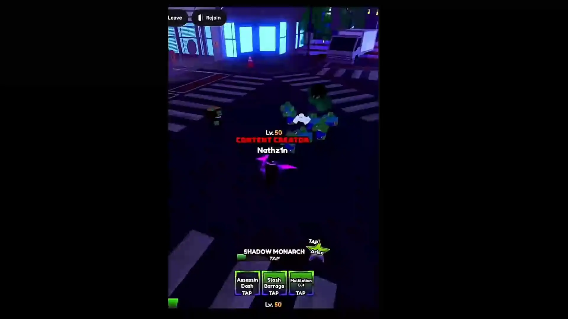 Player performing Shadow Monarch ability's Z skill in anime apocalypse roblox experience.