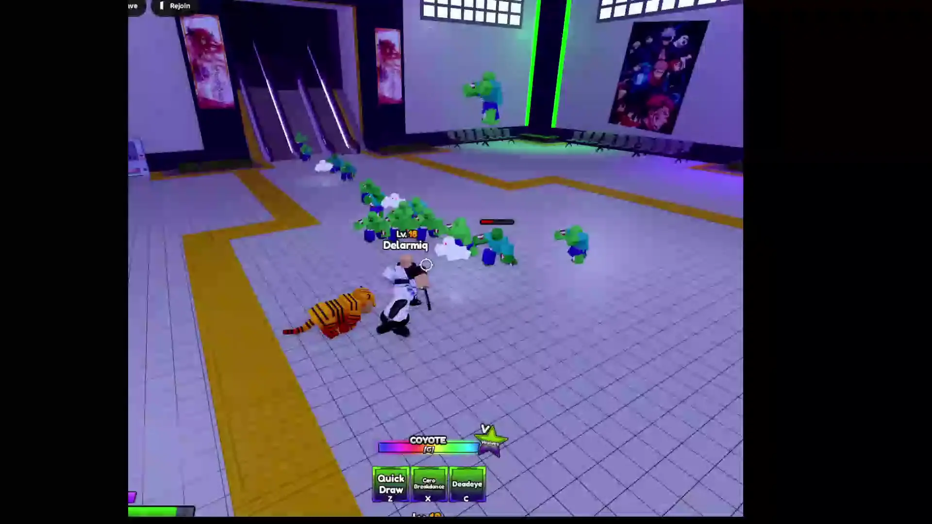 Player performing Coyote G skill in anime apocalypse roblox experience
