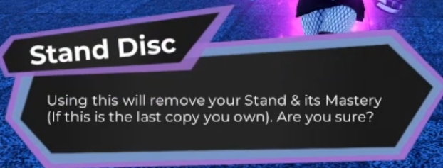 The Stand Disc dialogue in Eyes of Diamond Roblox Experience.