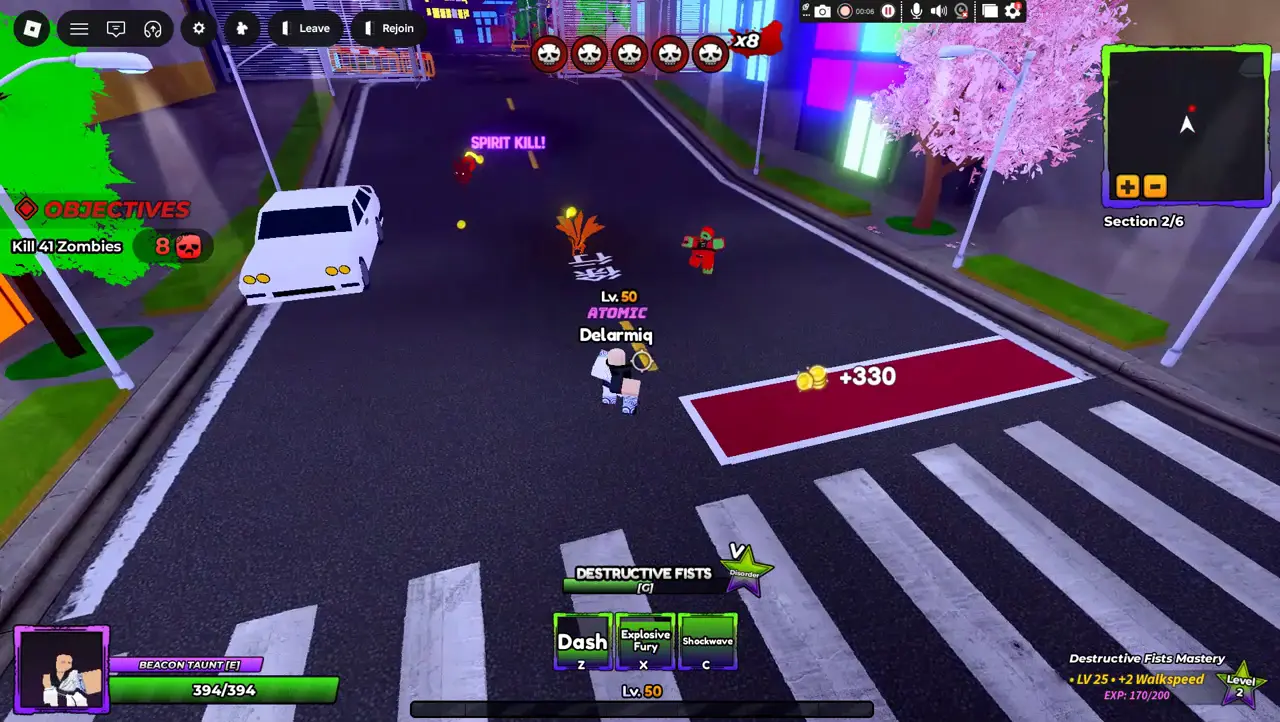 Player performing Destructive Fists Ability's M1 attack in anime apocalypse roblox experience