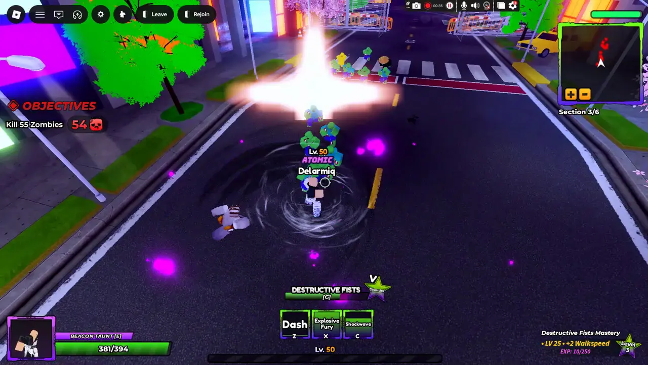 Player performing Destructive Fists Ability's Z skill in anime apocalypse roblox experience