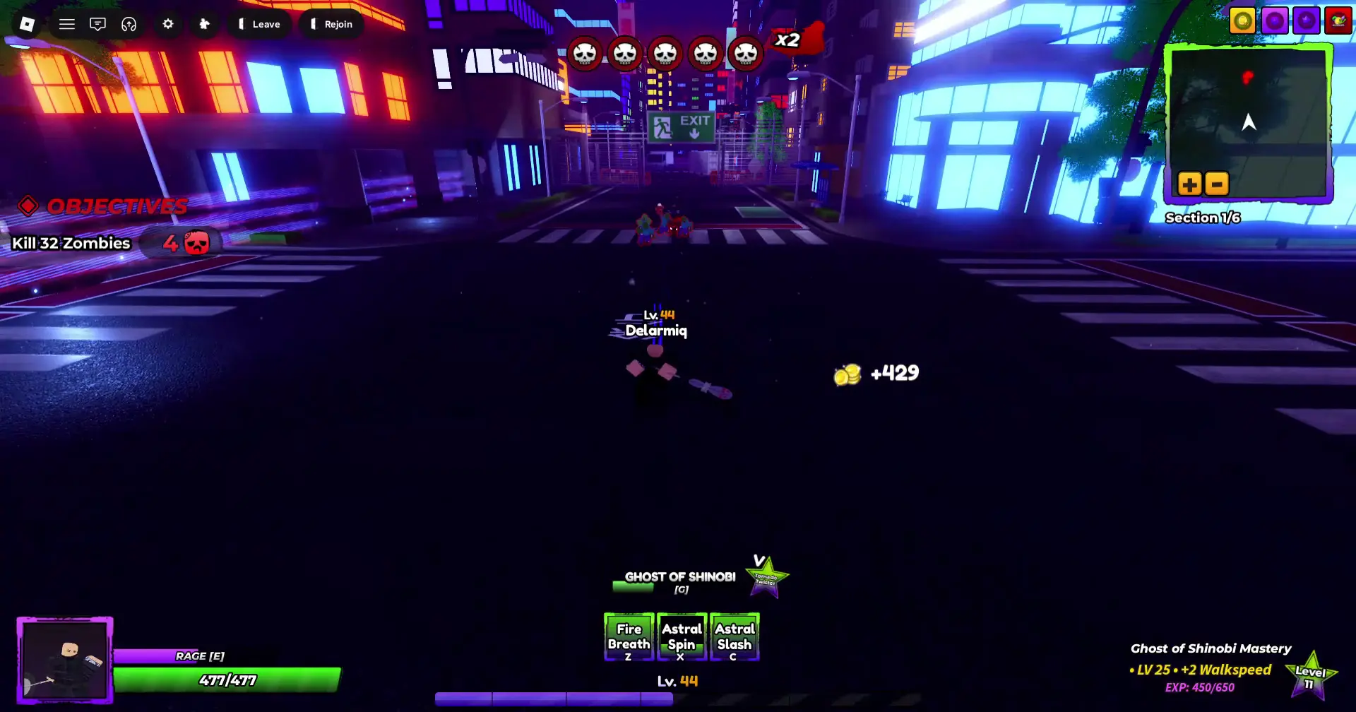 Player performing Ghost of Shinobi C skill in anime apocalypse roblox experience