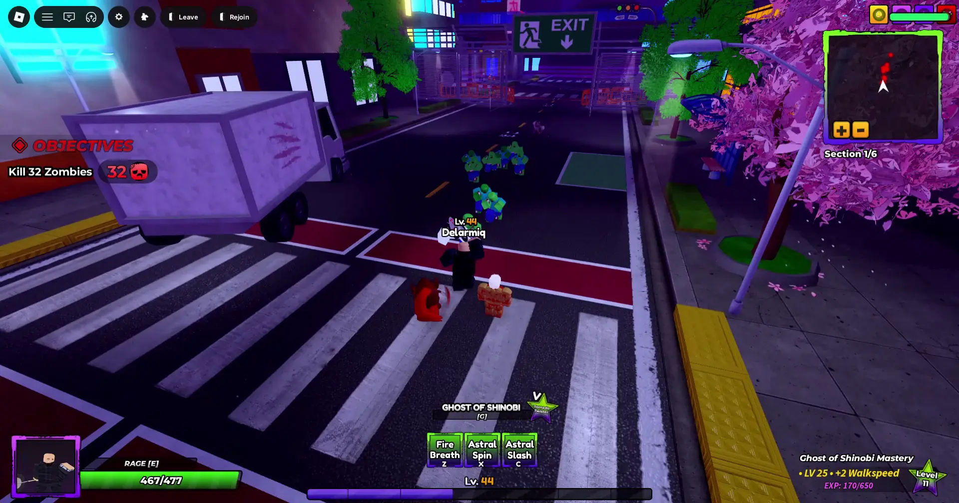 Player performing Ghost of Shinobi m1 basic attack in anime apocalypse roblox experience